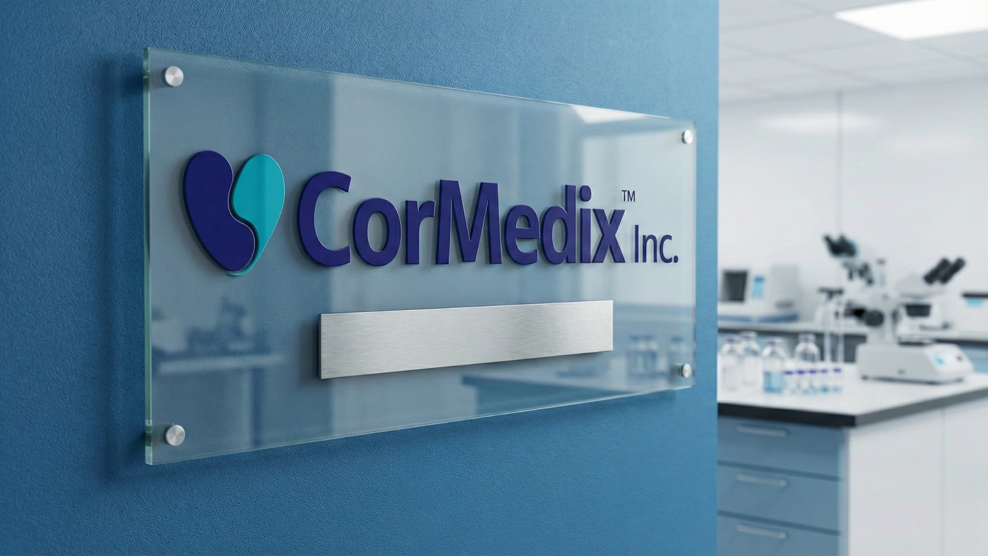 CorMedix signage outside a biopharmaceutical laboratory, signifying the company's promising clinical-stage results.
