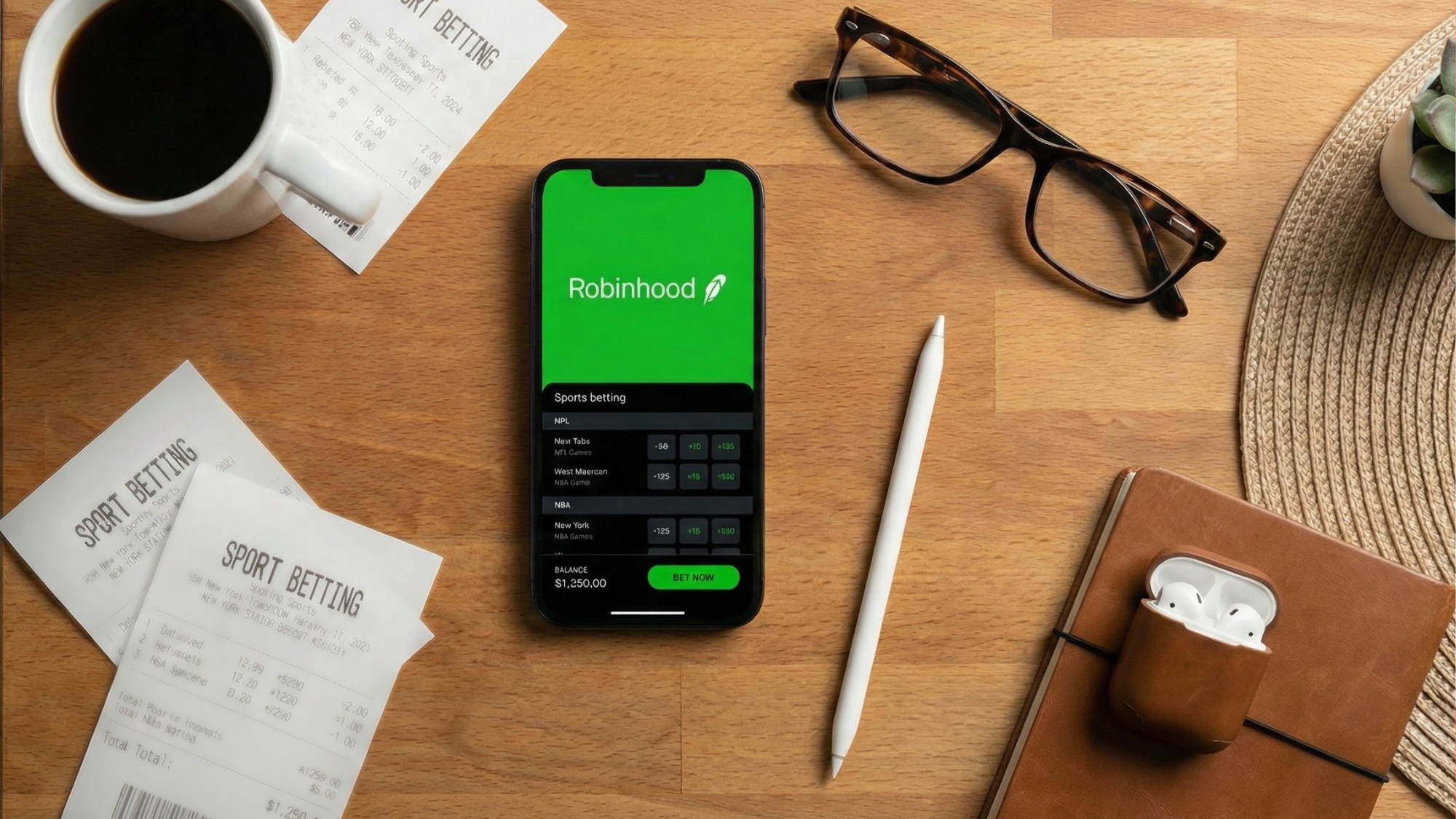 Robinhood app displays sports betting odds on a smartphone, highlighting its 2025 push to challenge DraftKings and FanDuel.