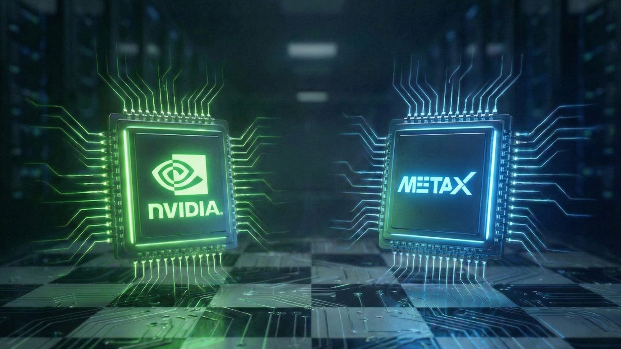 NVIDIA and MetaX chips side by side, highlighting competitive pressure after MetaX’s 700% IPO surge.