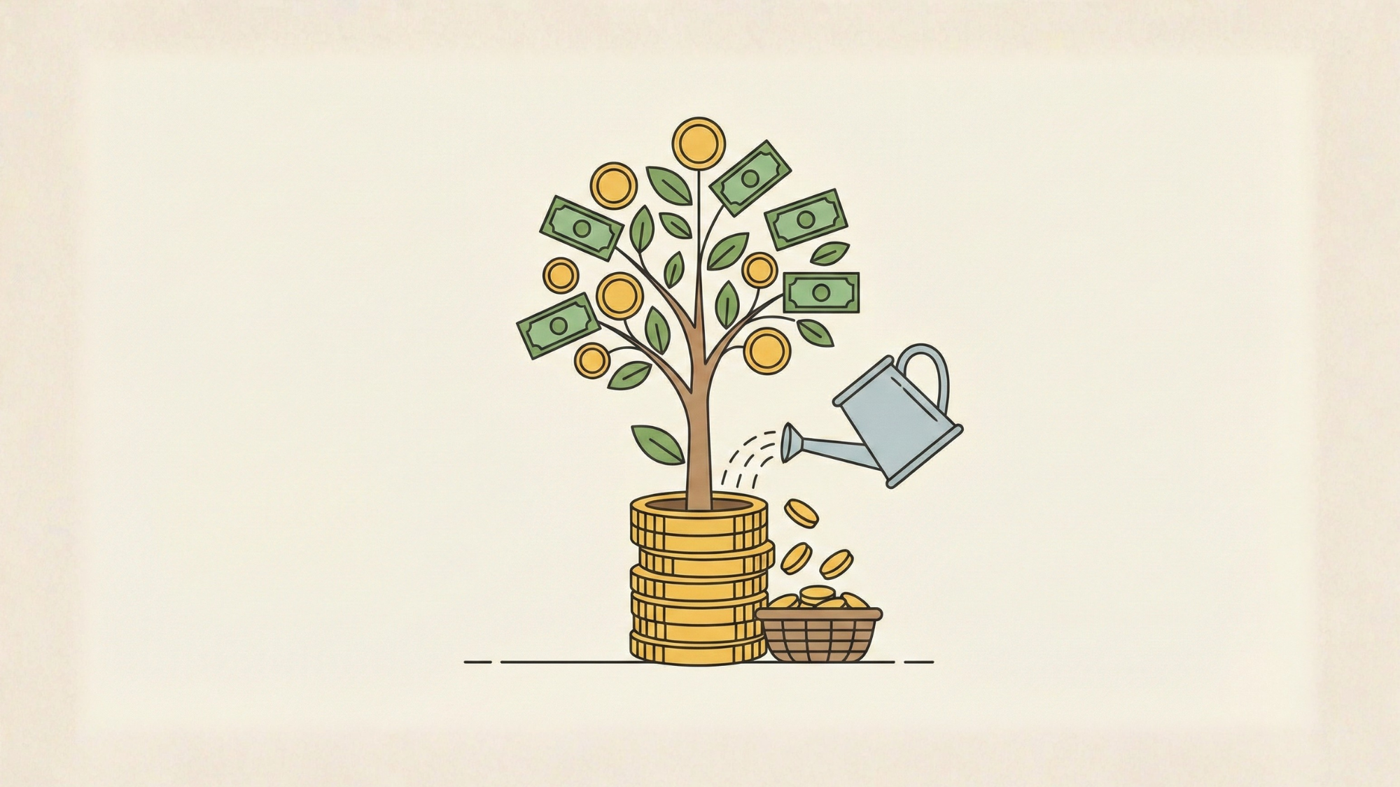 Illustration of a money tree watered for compounding, symbolizing high-yield option-income ETF investing.