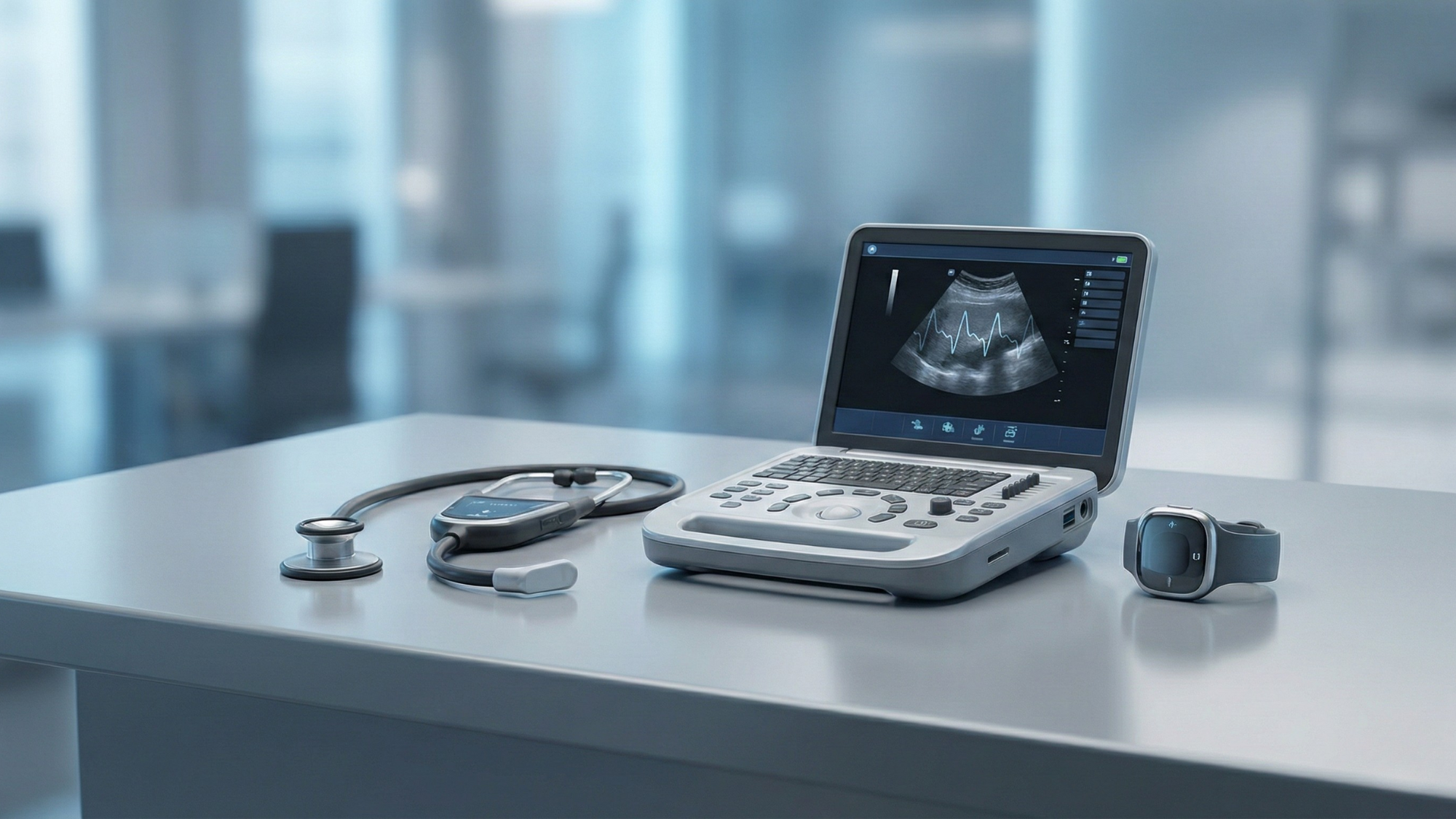 Medical devices on clinic table, echoing Abbott's diagnostics and devices ahead of healthcare earnings.