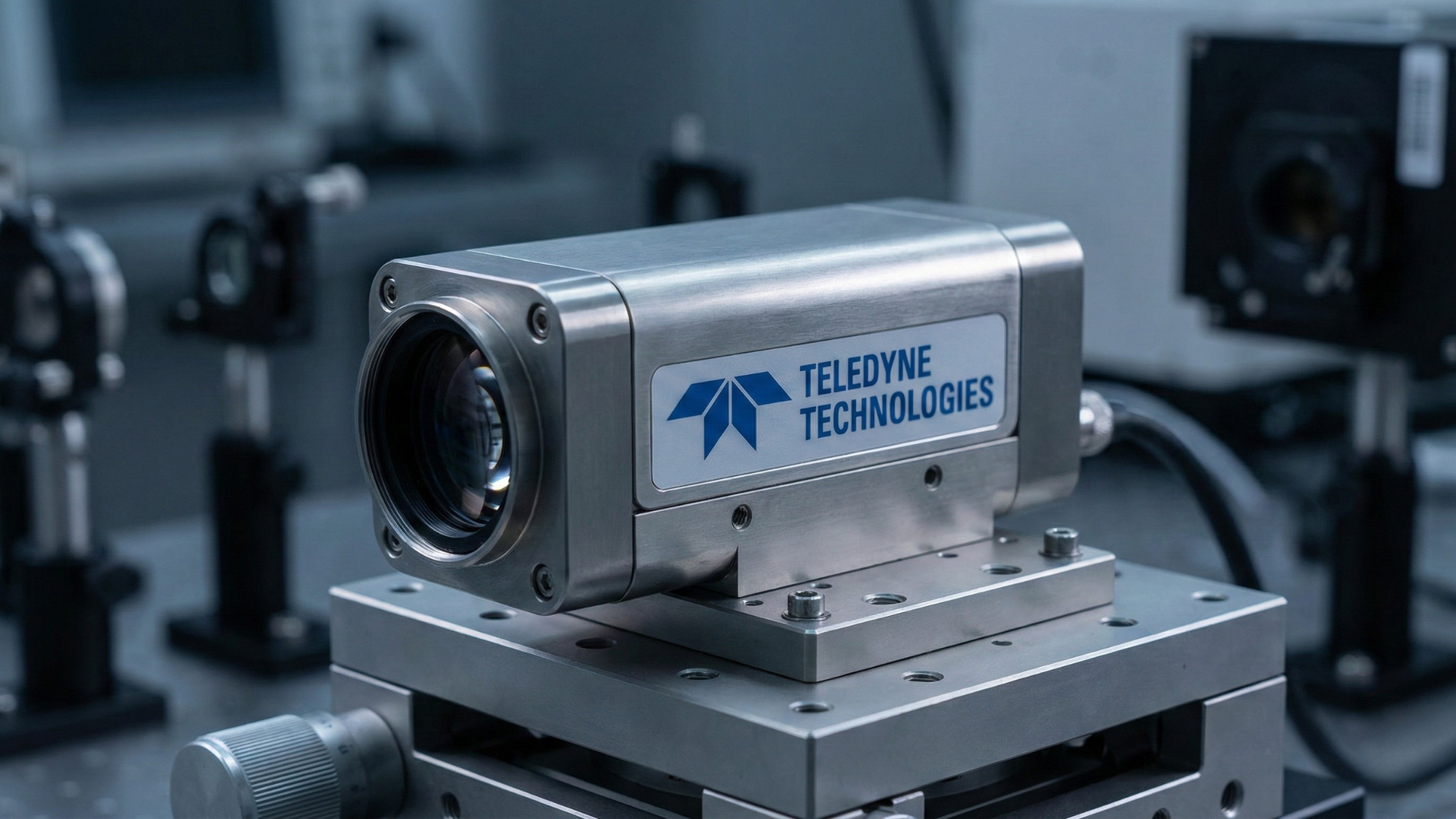 Teledyne Technologies imaging sensor module in lab, highlighting defense-tech growth driving TDY rally.