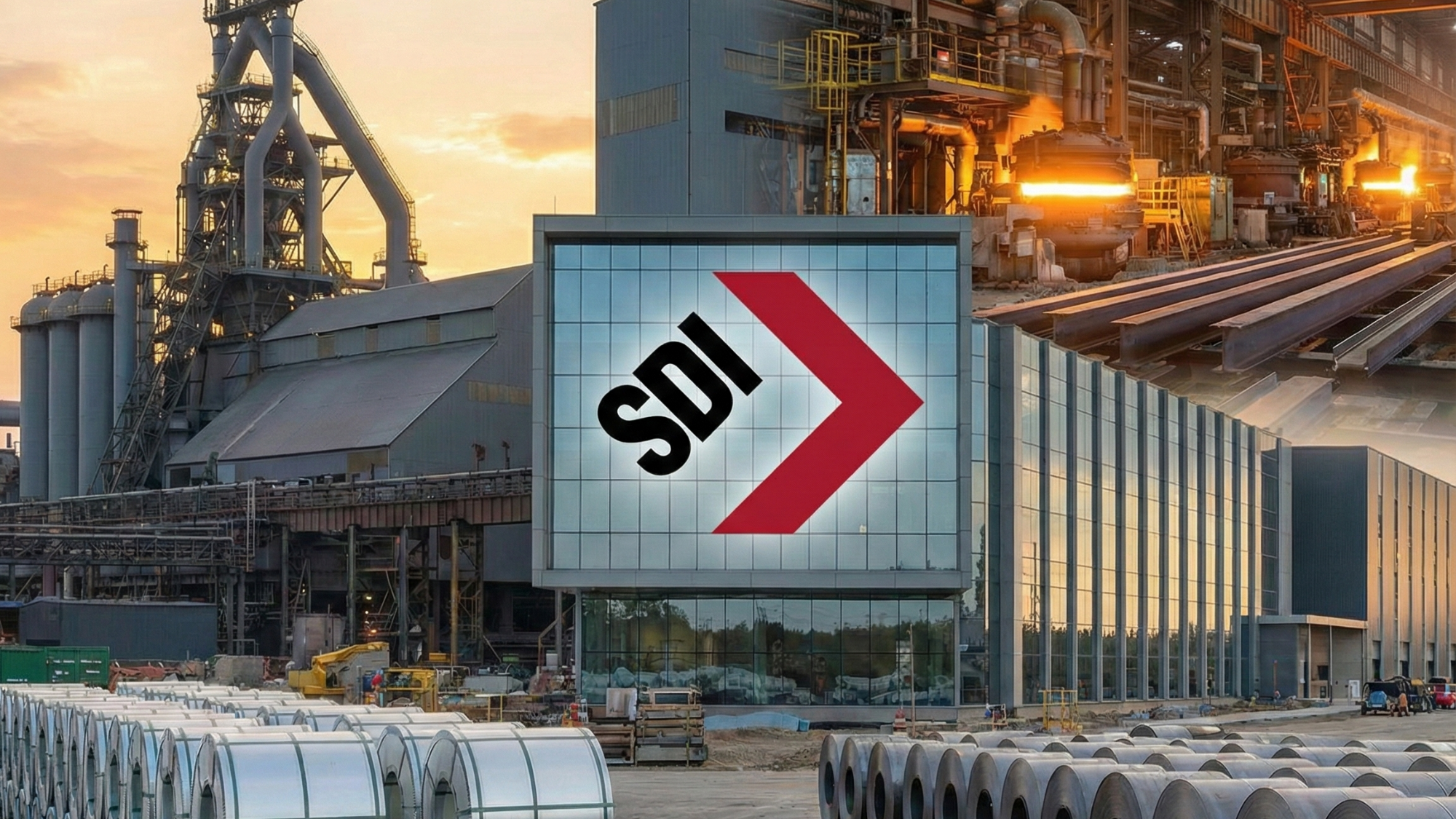 A split-screen composition representing Steel Dynamics.