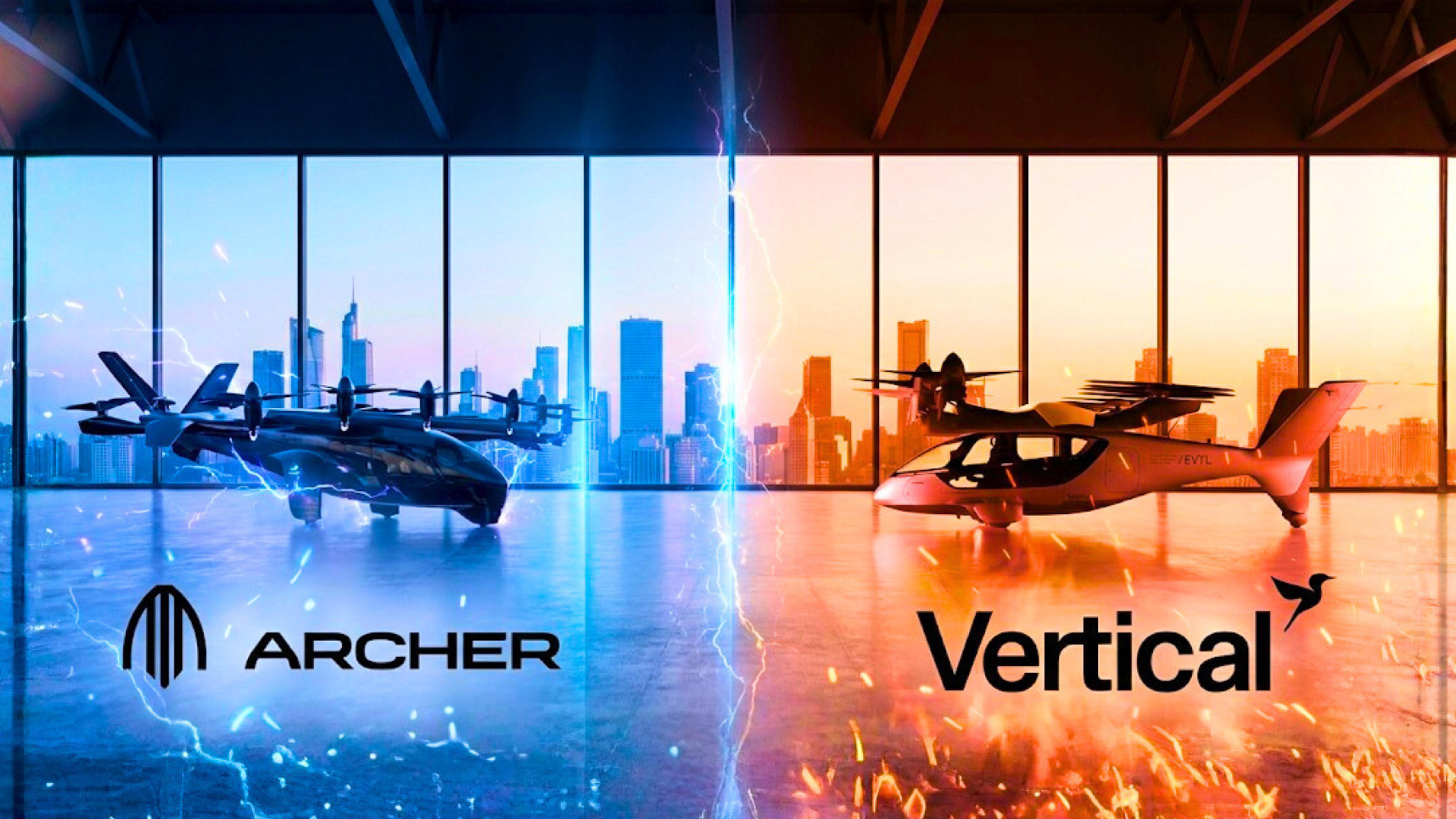 Archer and Vertical Aerospace eVTOL aircraft shown side by side, highlighting ACHR vs EVTL competition.