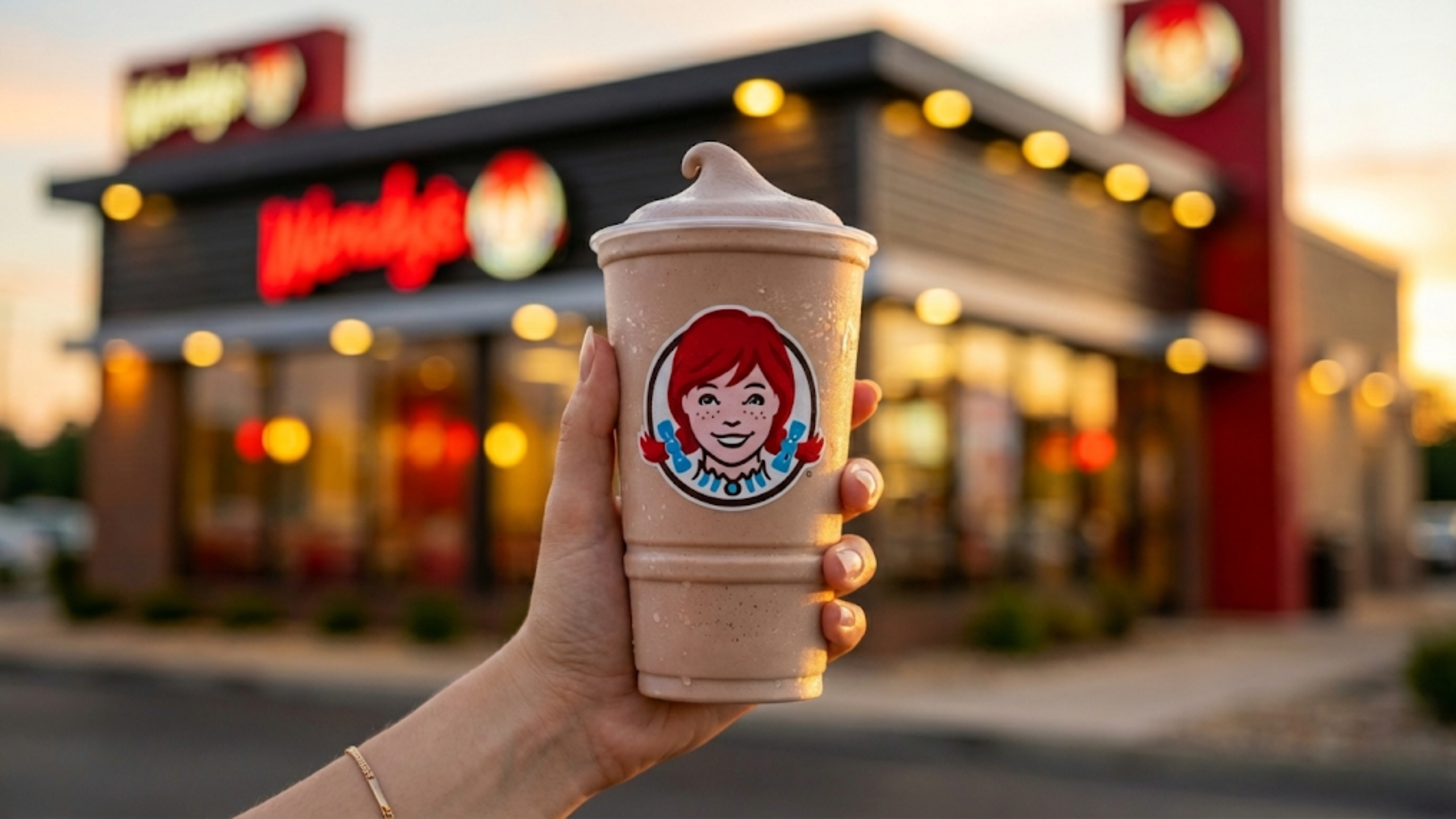 Wendy’s Frosty held outside a Wendy’s restaurant, reflecting WEN stock focus and fast-food consumer demand.