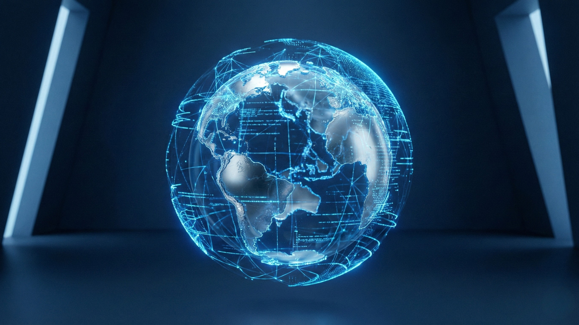 Glowing digital globe with blue network lines representing global equities and international ETF investing.