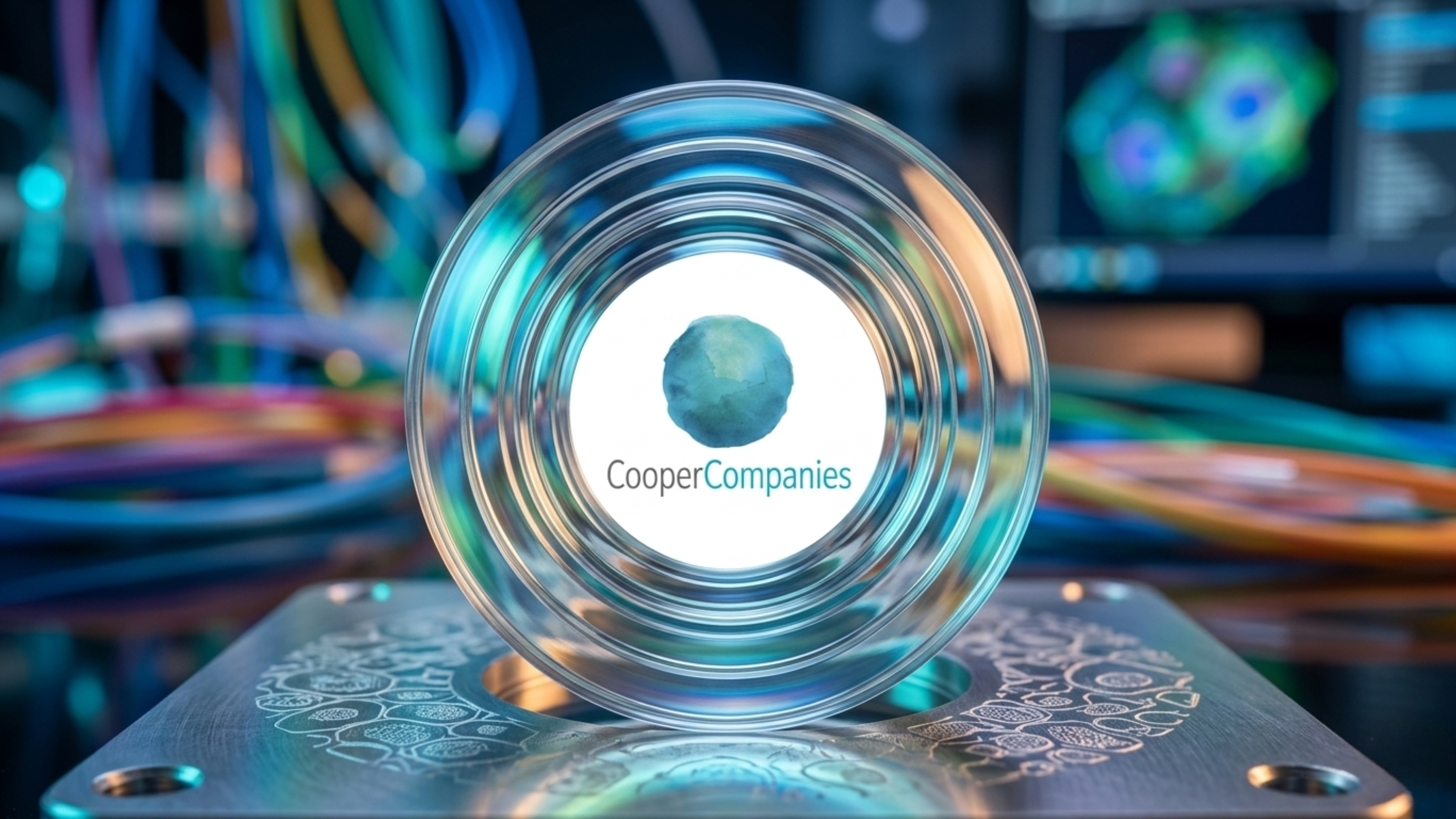 CooperCompanies logo on contact lens in lab setting.