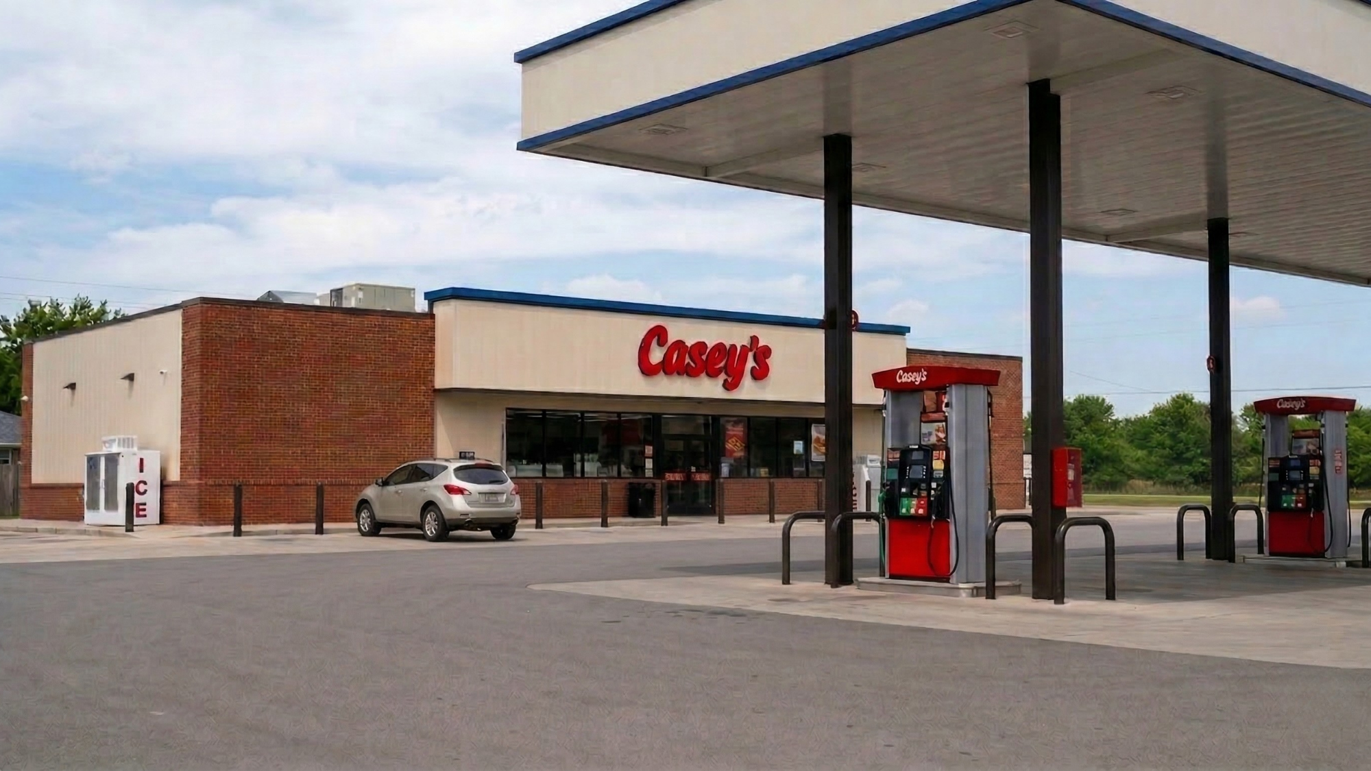 Casey’s General Stores location with gas pumps and storefront, illustrating convenience store retail amid stock dip.