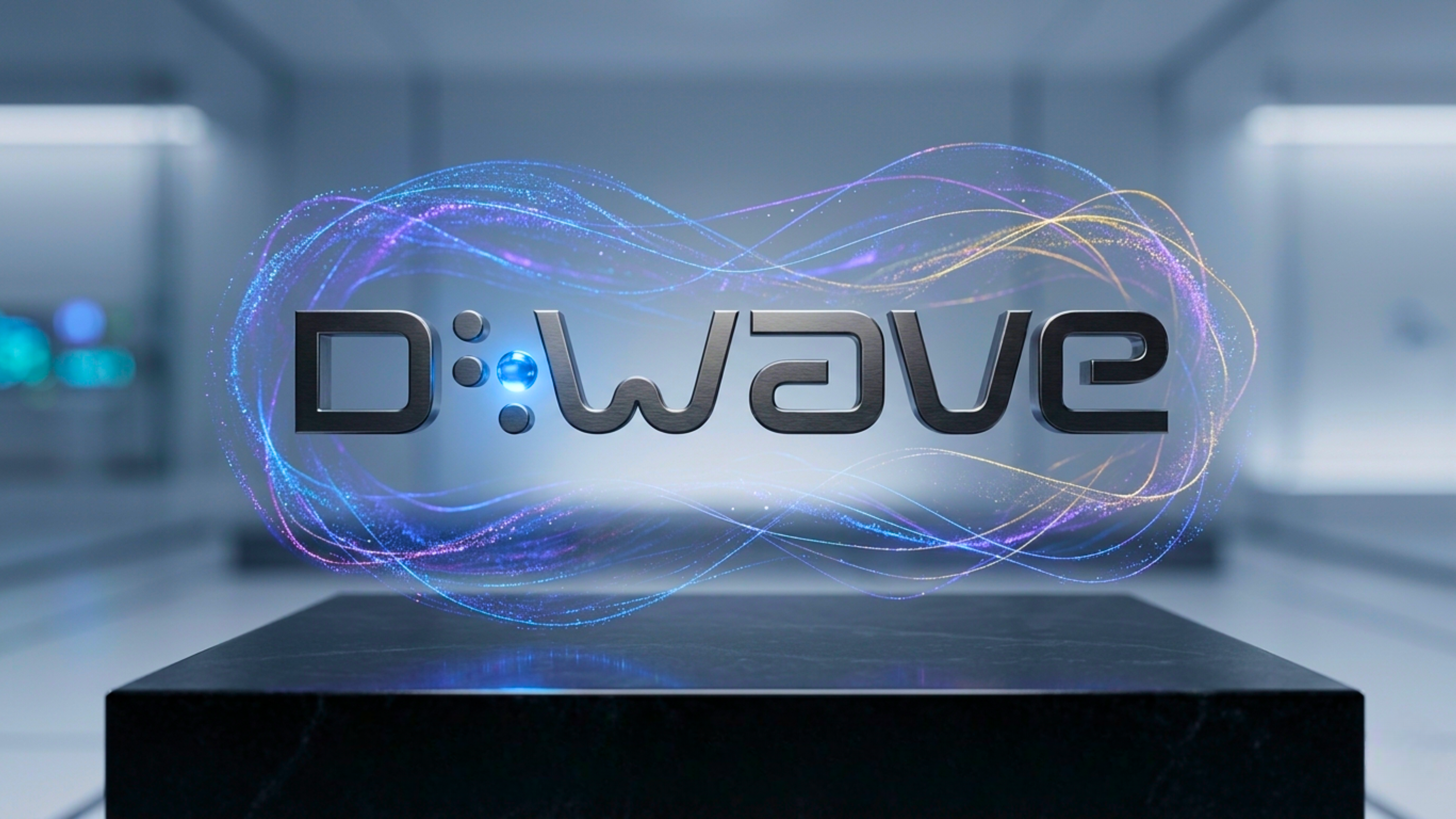 D-Wave logo with quantum wave graphics.