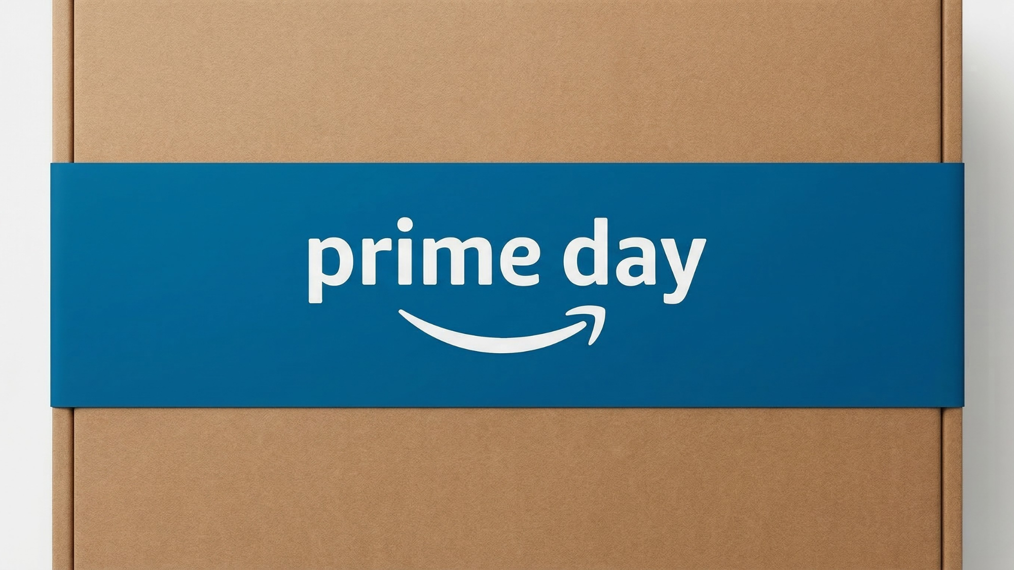 Amazon Prime Day banner on cardboard box, symbolizing early sales event and e-commerce demand shift.