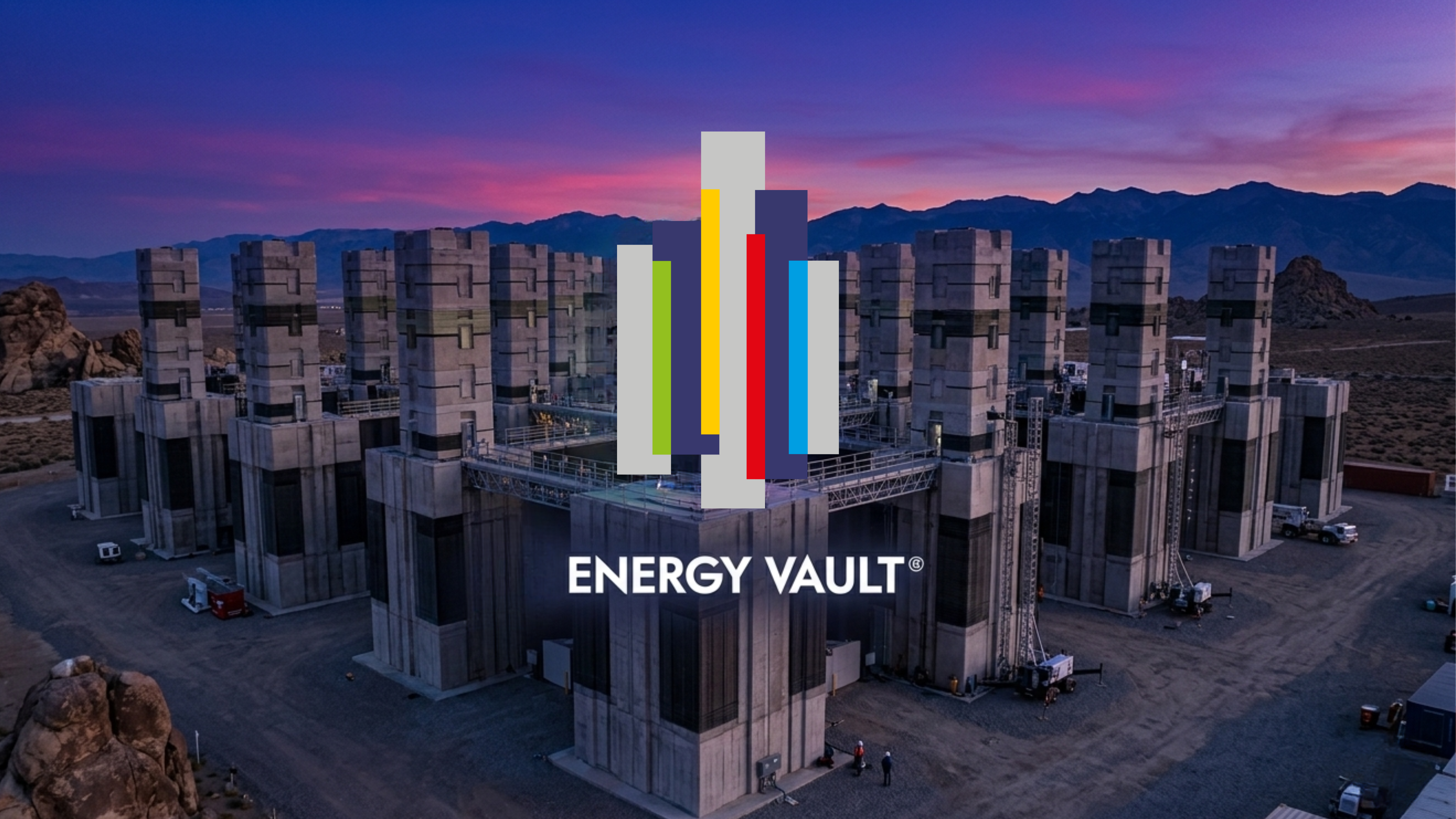 Energy Vault gravity storage facility highlights grid-scale energy storage.