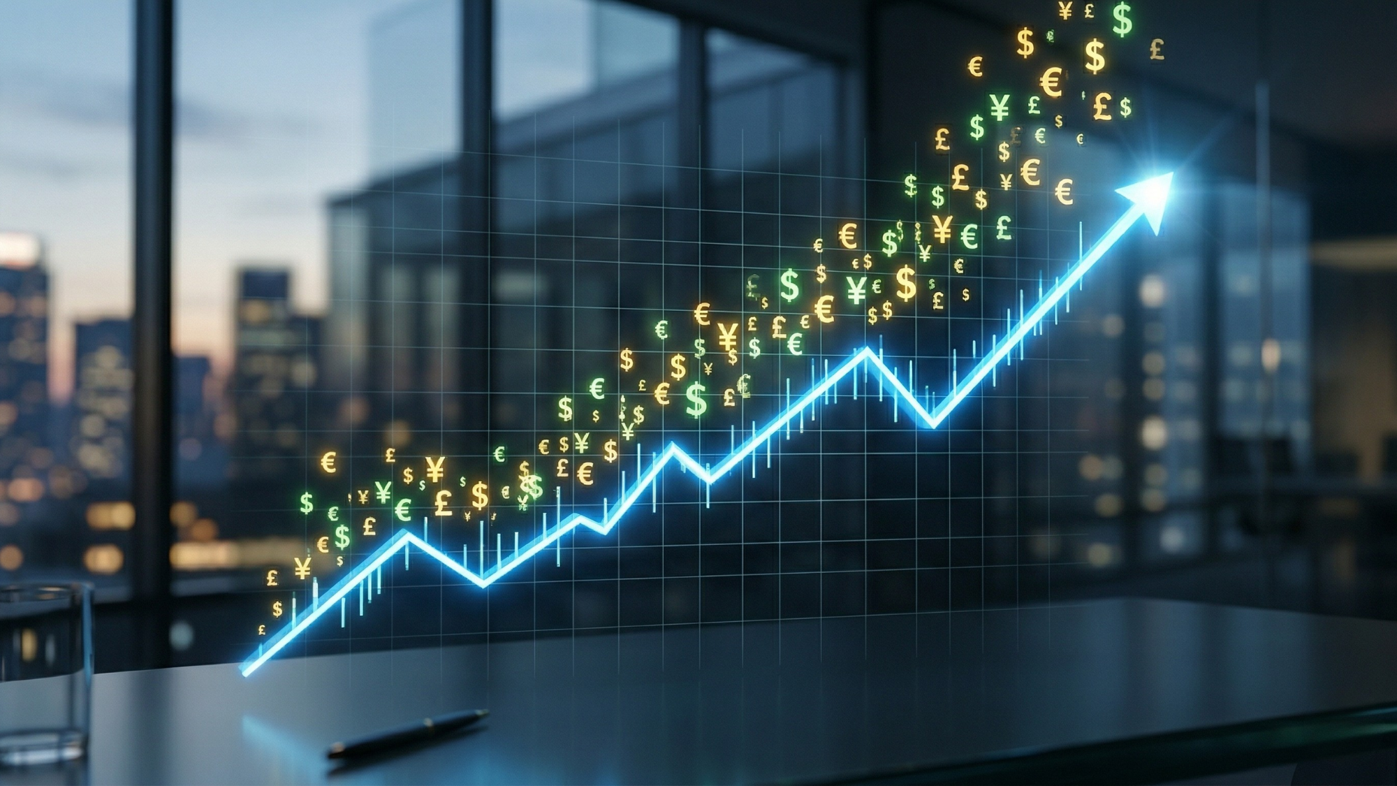 Equinix-style data center growth visual with rising financial trend, symbolizing resilience in a high-interest-rate environment.