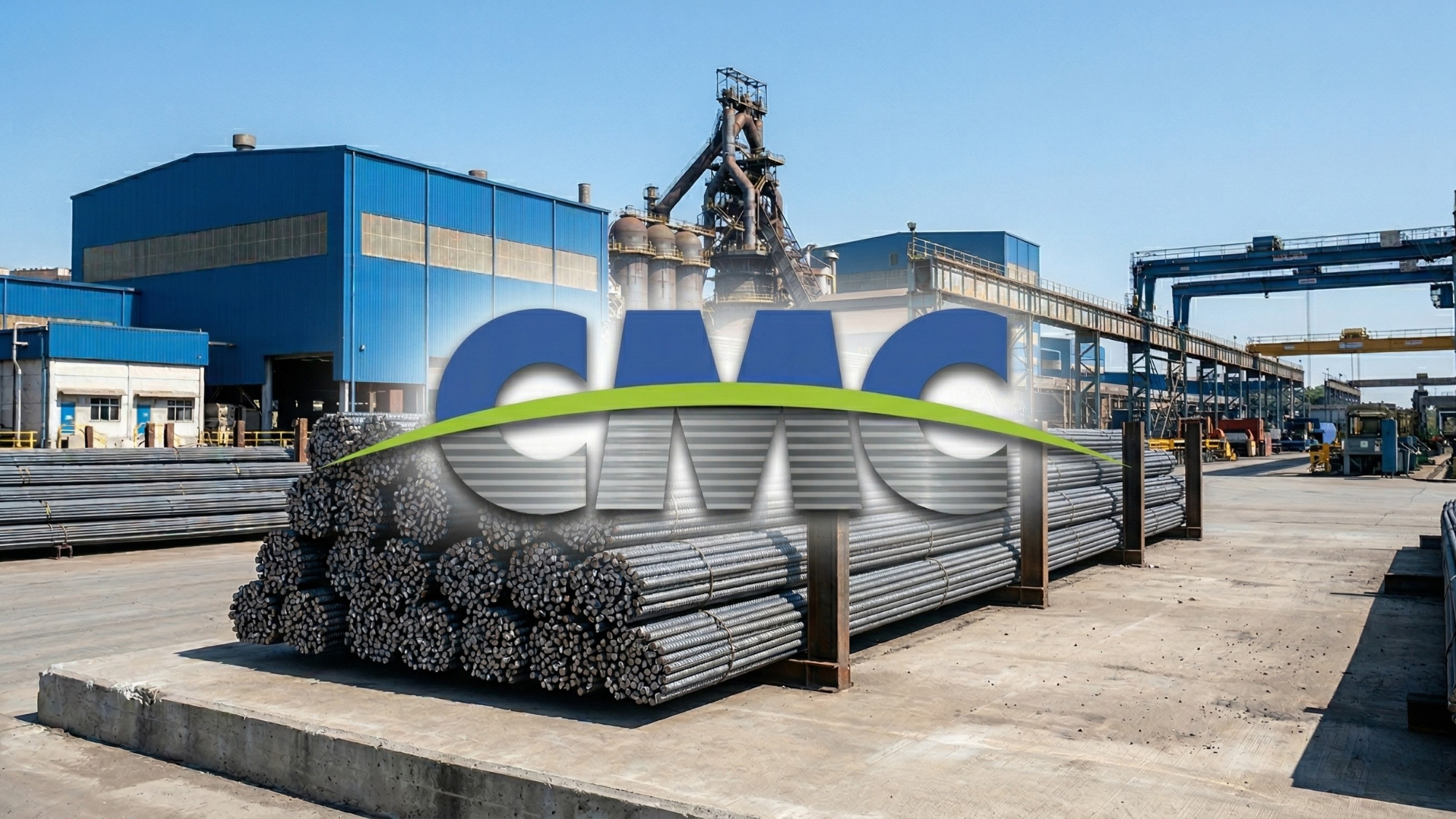 Steel rebar stacks at a Commercial Metals Company facility, highlighting steel rebound and manufacturing strength.
