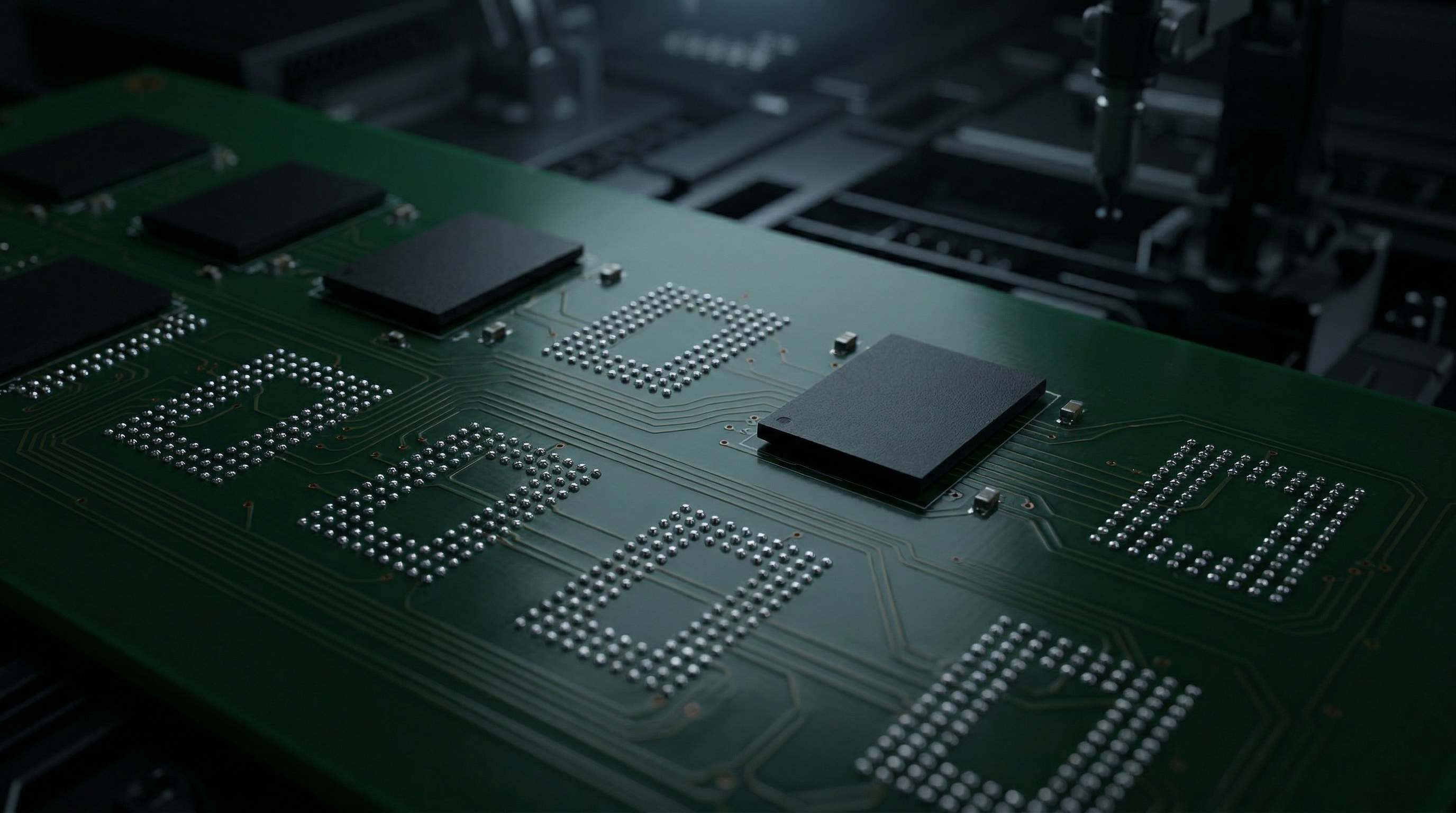 Memory chips on a circuit board highlight the DRAM shortage fueling AI demand and gains in semiconductor stocks.