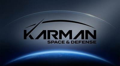 Karman Space and Defense company logo displayed against a stylized image of Earth from orbit.