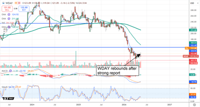 WDAY chart displaying the stock in rebound mode.