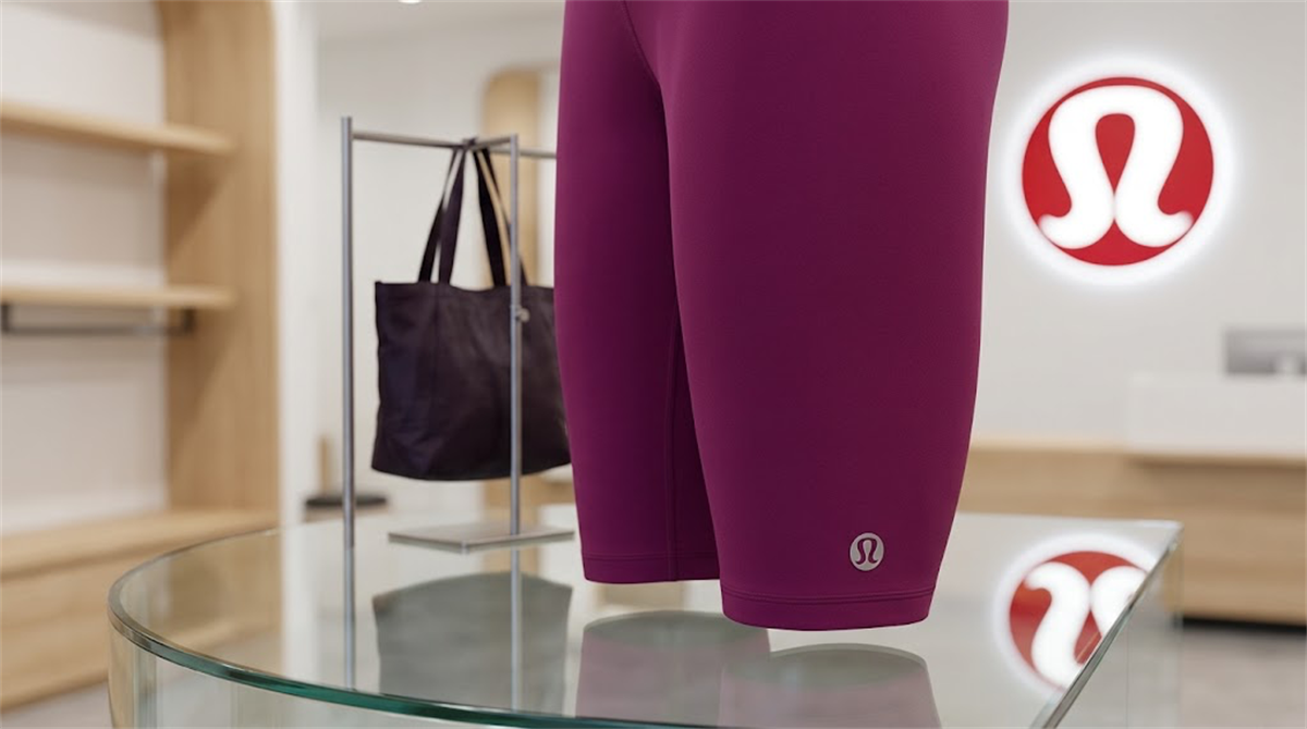 Lululemon Athletica branded leggings displayed on a mannequin inside a retail store.