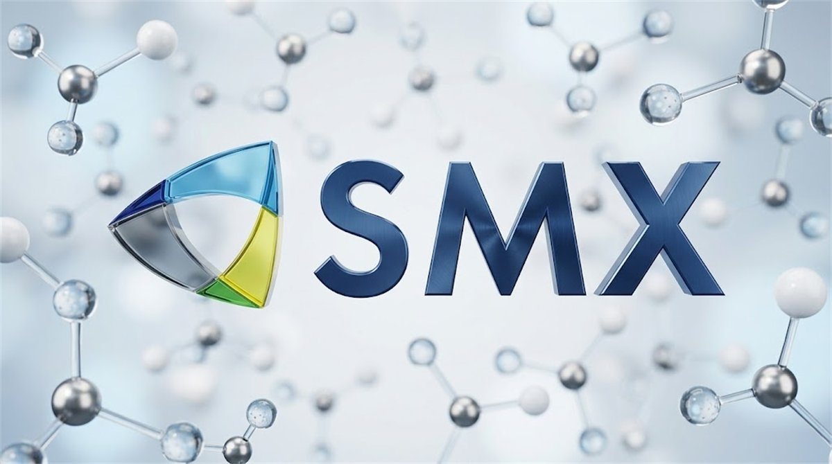 SMX logo displayed against a background of molecular structure models.