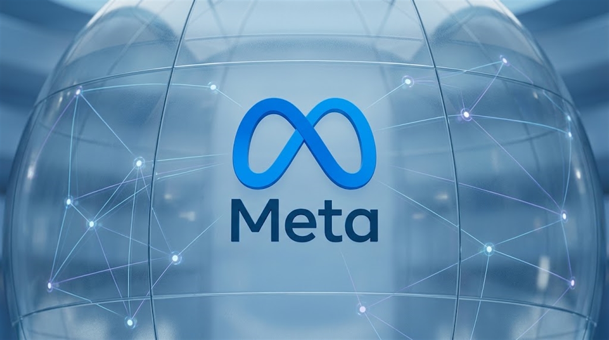 Meta Platforms logo displayed on a translucent globe with a digital network overlay.