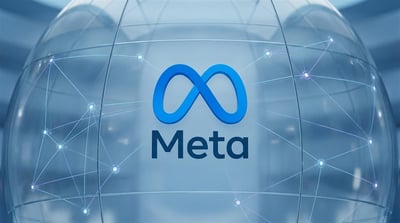 Meta Platforms logo displayed on a translucent globe with a digital network overlay.