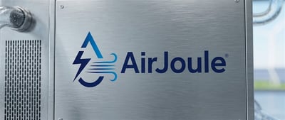 AirJoule logo displayed on a brushed metal panel of an industrial unit.