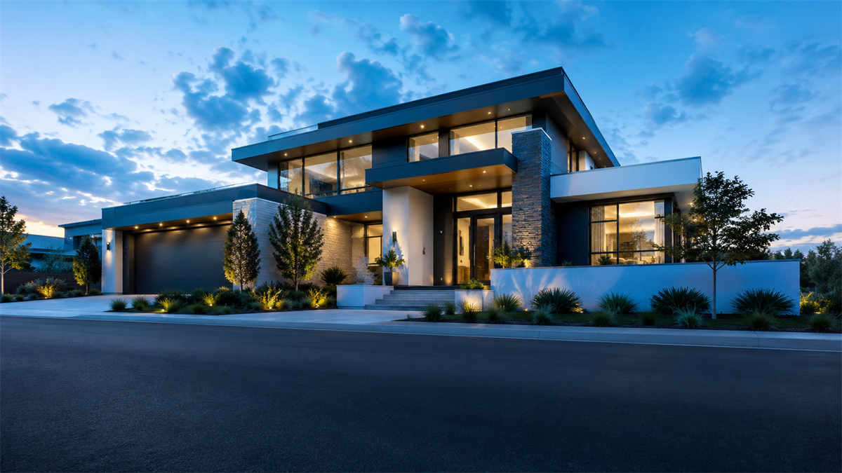 Home in evening lighting