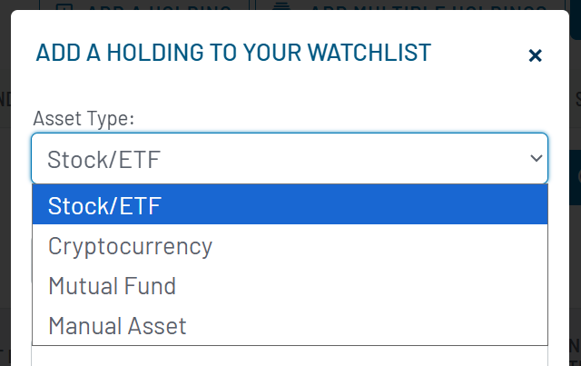 Dropdown for Asset Type