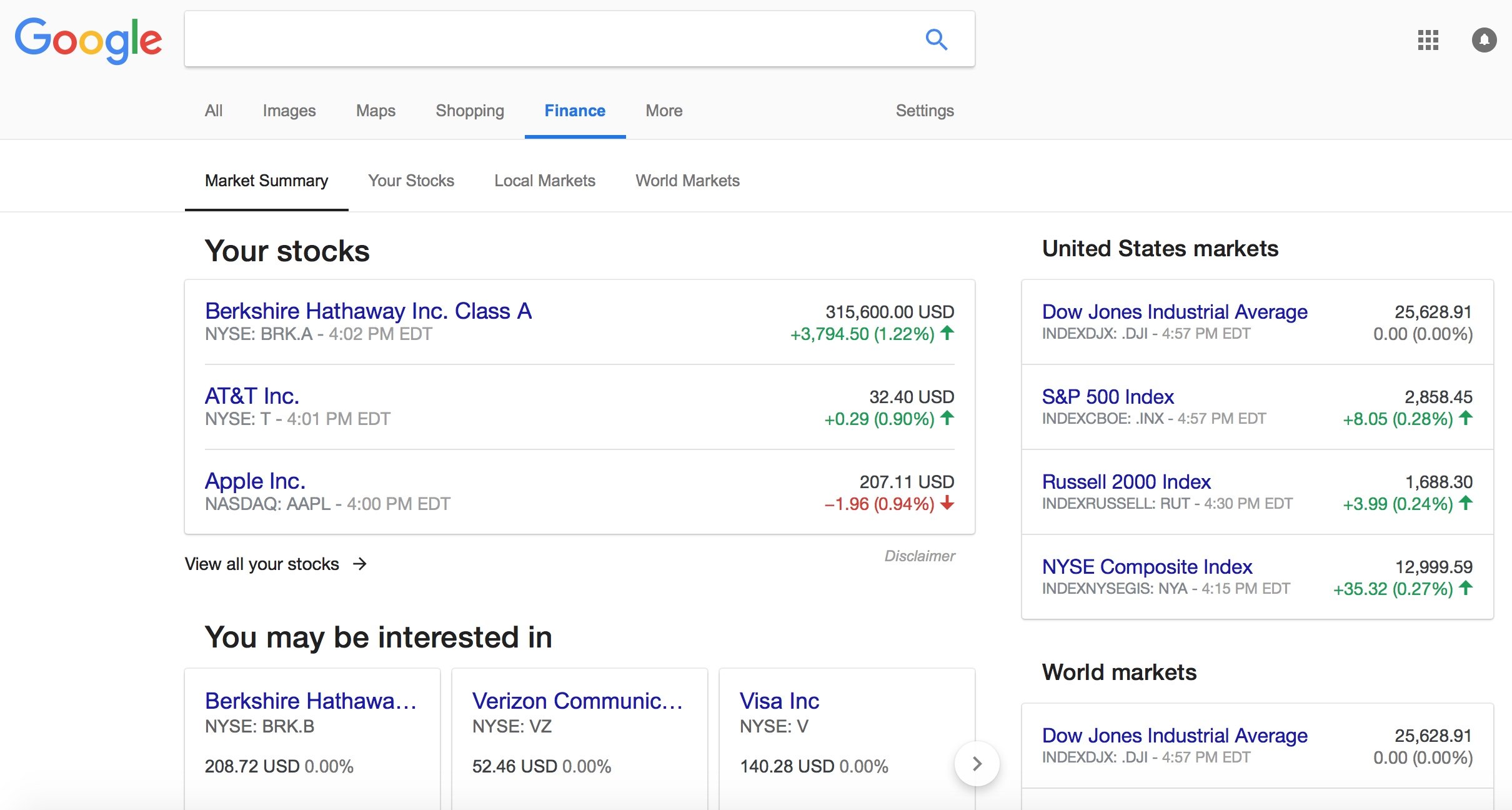 Screenshot of the new Google Finance