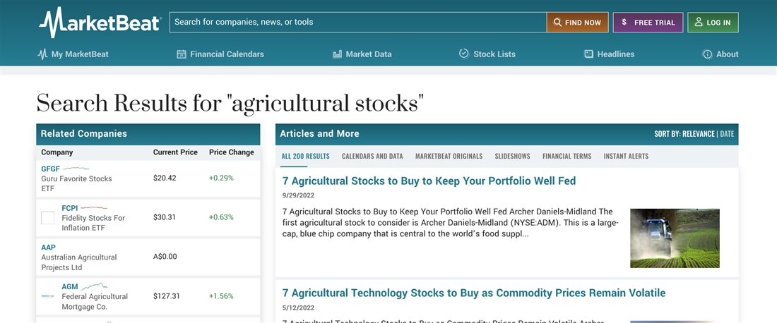 search results for agricultural stocks
