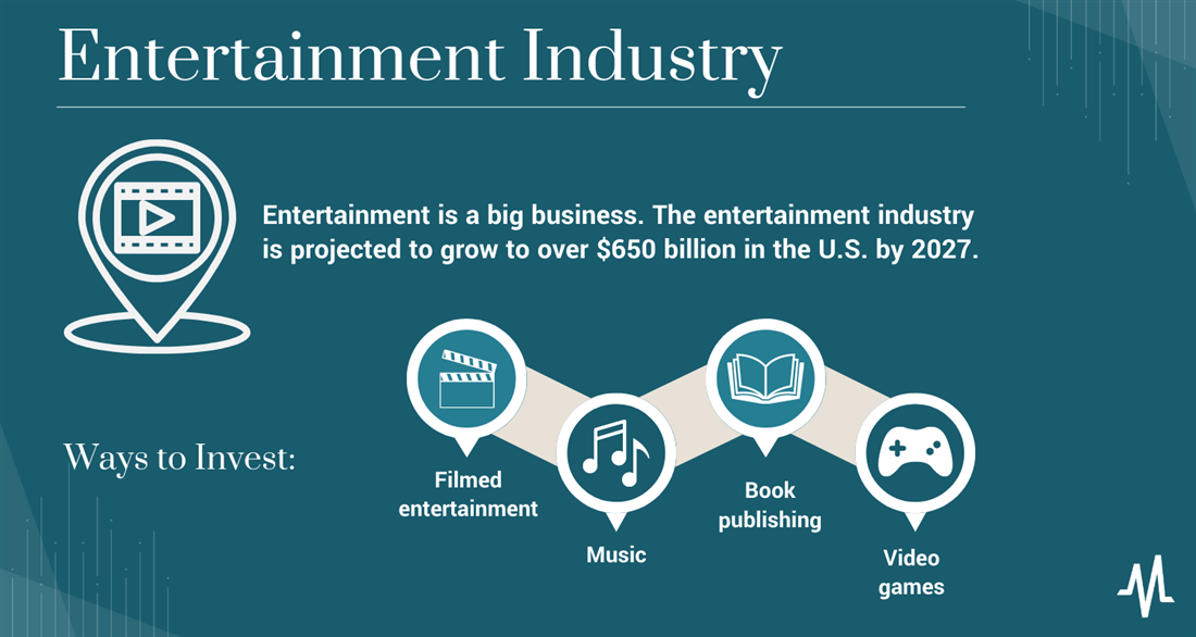 How to invest in the entertainment industry infographic.