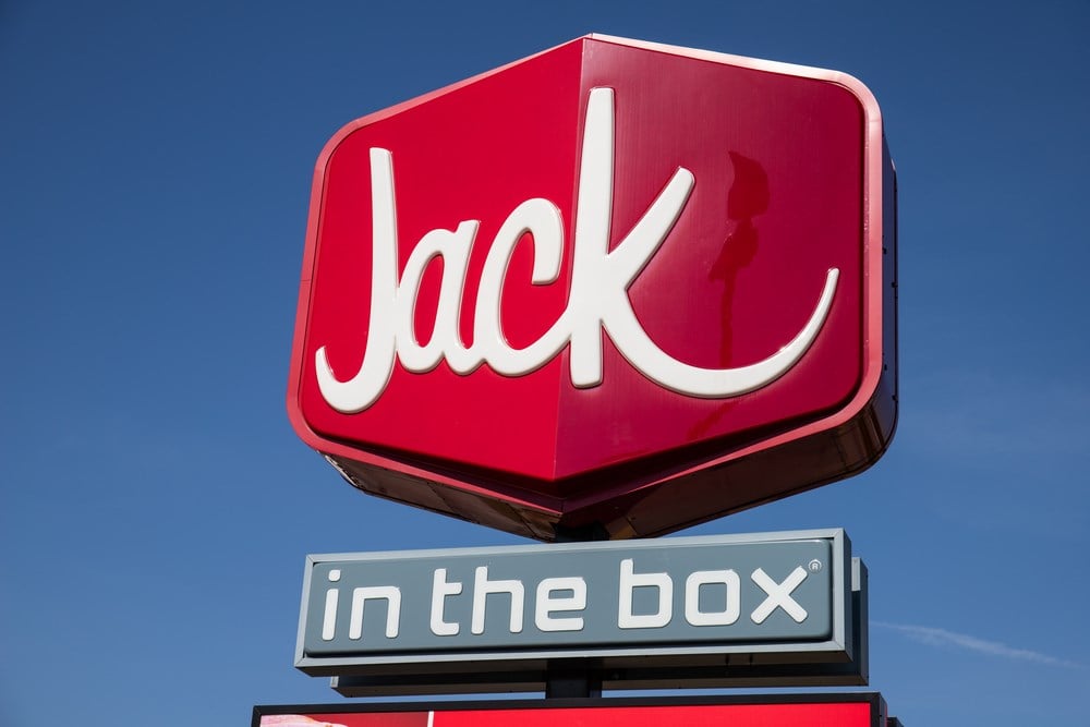 Jack in the Box restaurant stock price sign 