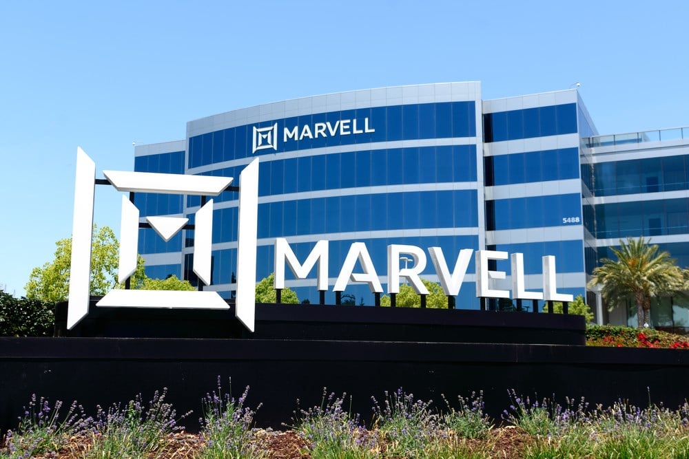Marvell logo, sign at Marvell Technology headquarters in Silicon Valley - Santa Clara, California, USA - 2021