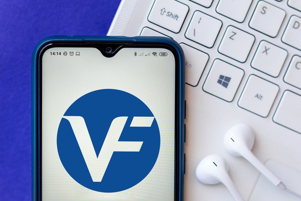 July 4, 2020, Brazil. In this photo illustration the VF Corporation logo seen displayed on a smartphone