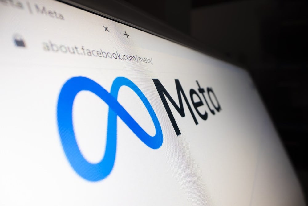 Close-up view of Meta stock logo on its website