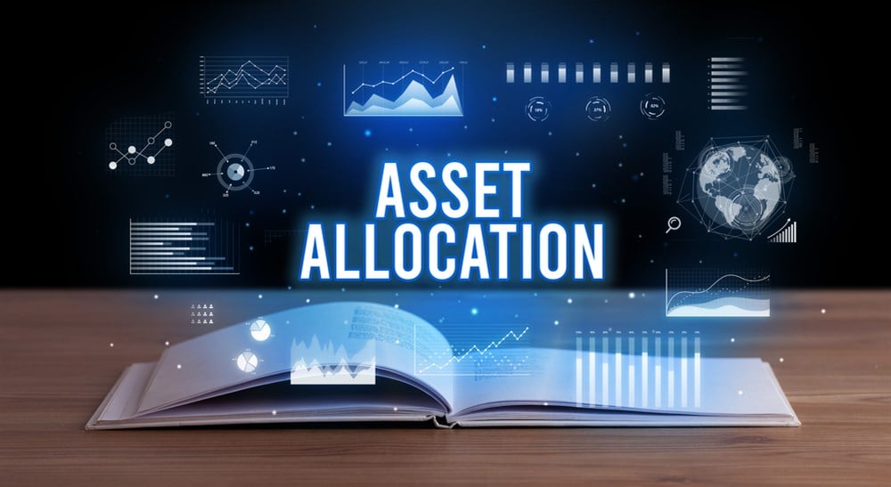 ASSET ALLOCATION inscription coming out from an open book