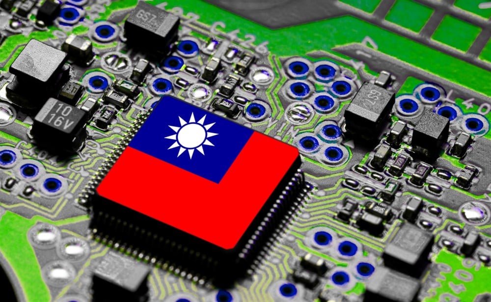 Taiwanese National Flag on circuit board for taiwan semiconductor stock