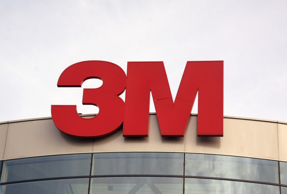 3M logo on building representing 3M stock 