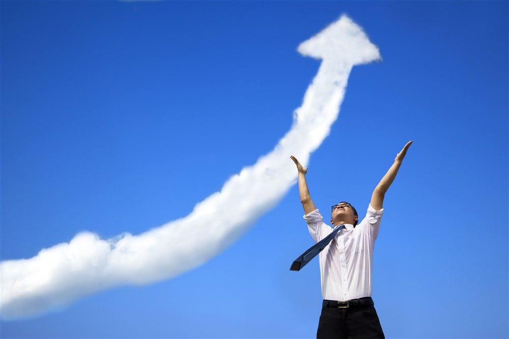 Success businessman with business growing graph  cloud