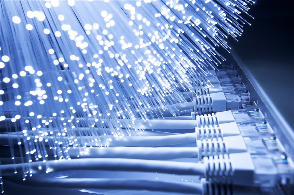 Fiber optics connected with light spots in background