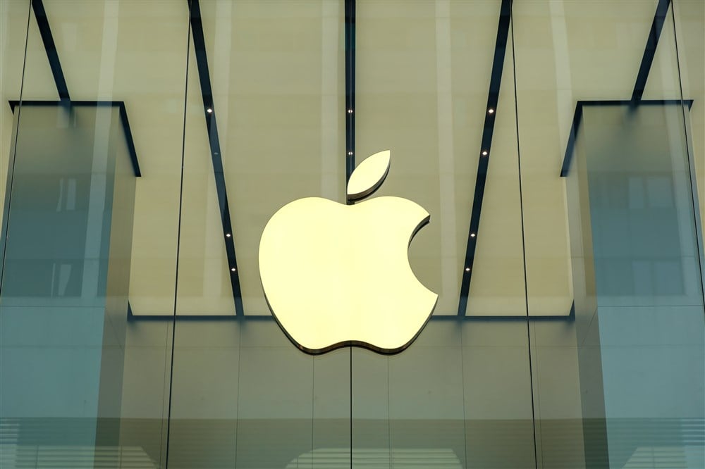 Apple brand logo on building