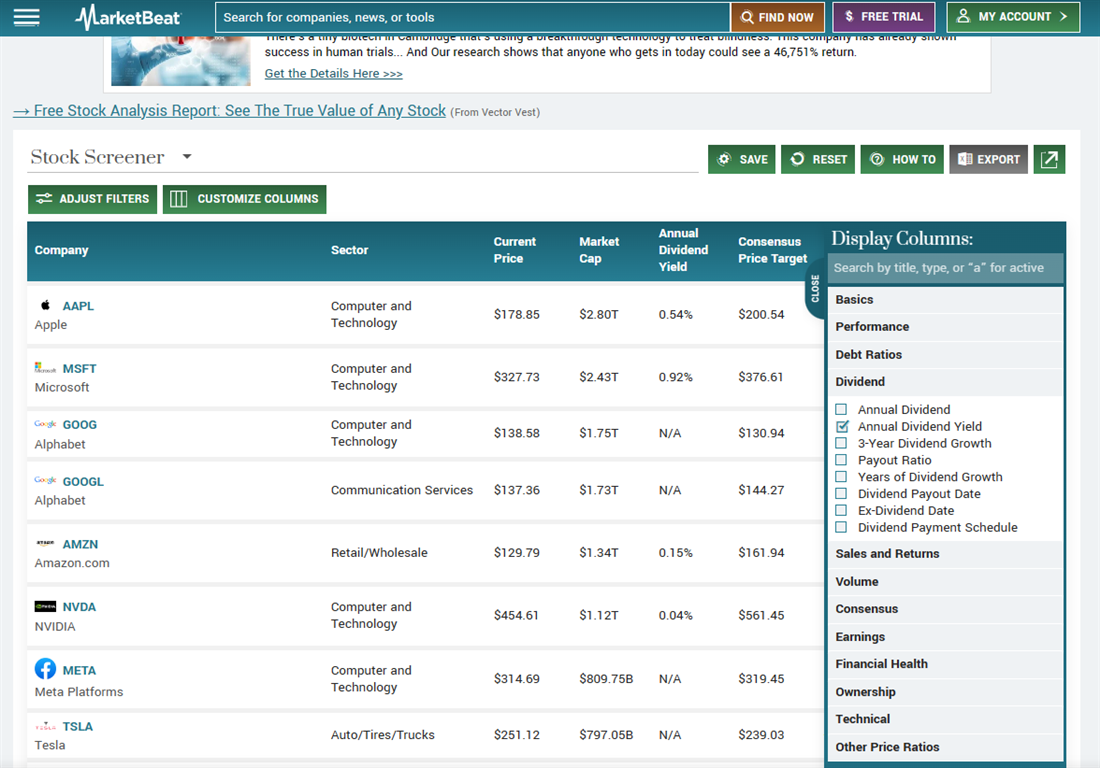 marketbeat stock screener image