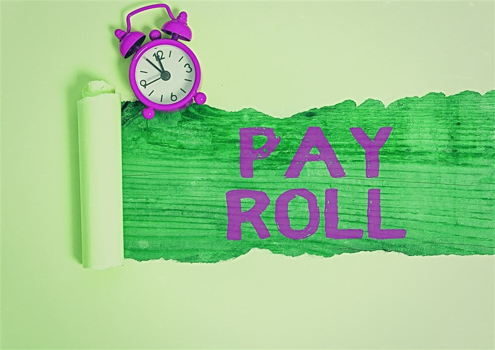Word writing text Pay Roll with alarm clock 