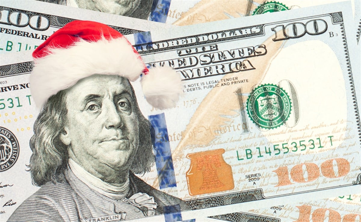 Christmas gift US dollar money cash background