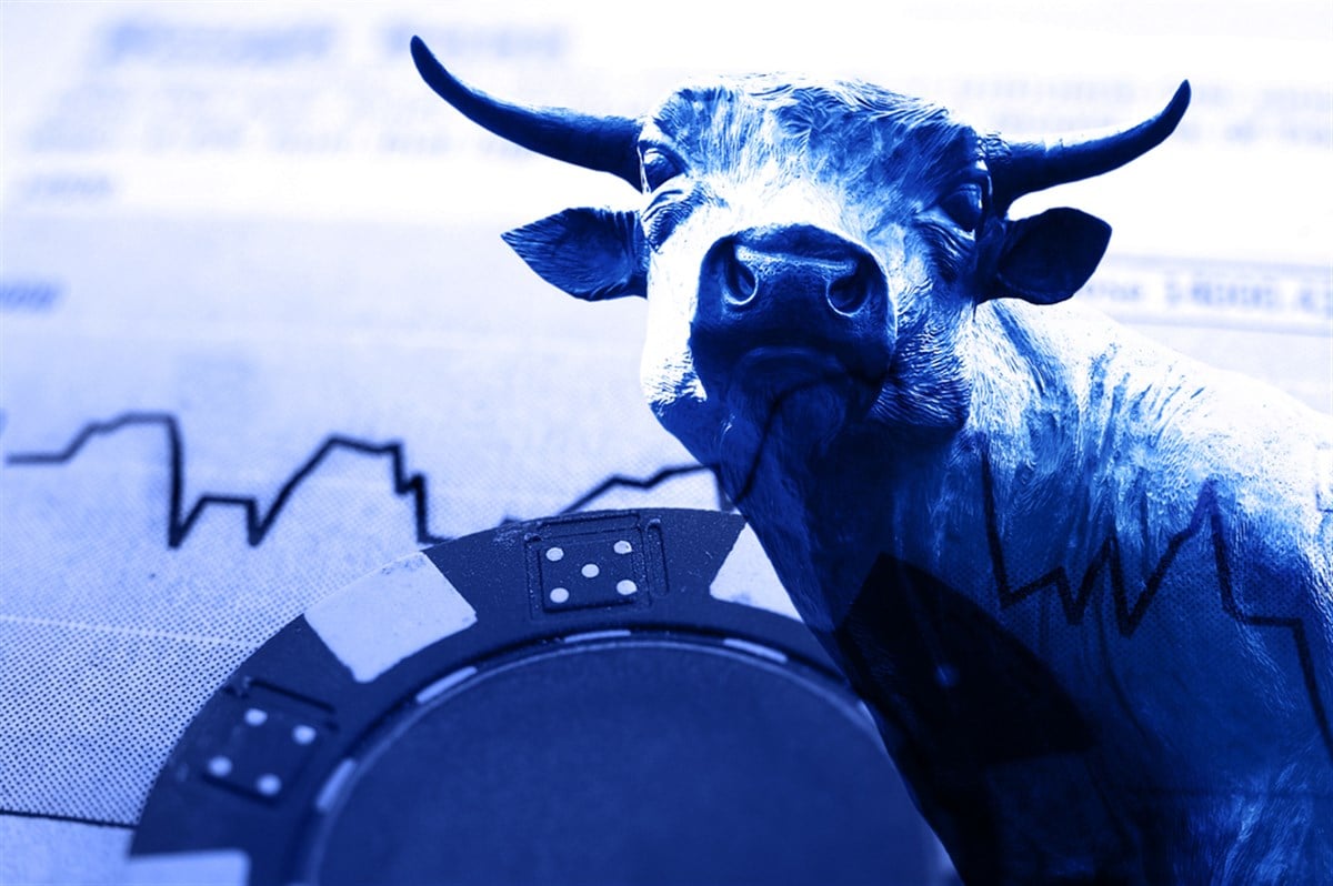 Blue chip and bull on a stock market graph; are blue chip stocks a good investment?