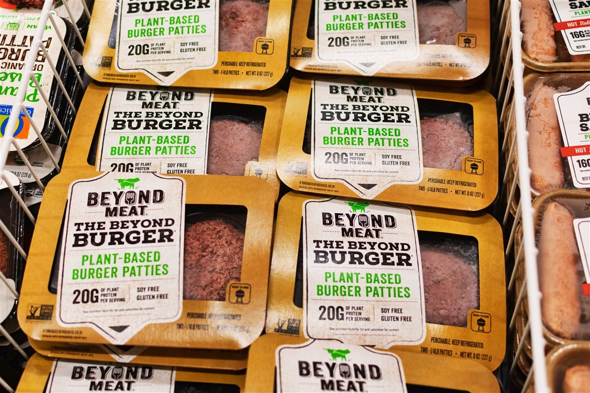 Photo of Beyond Meat packages in retail grocery setting