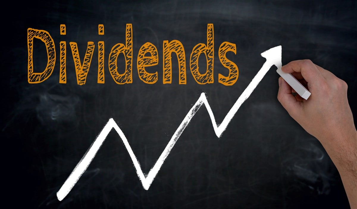 Dividends and graph is by hand on a blackboard; learn more about forward dividend yield in this article
