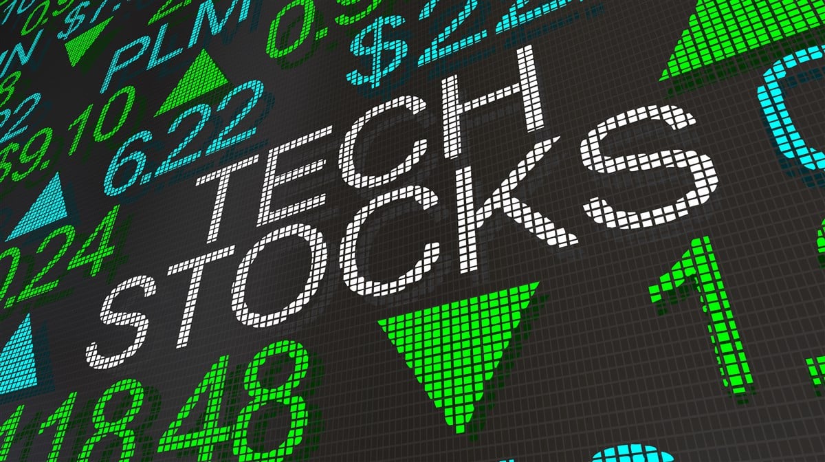 futuristic graphic with words tech stocks