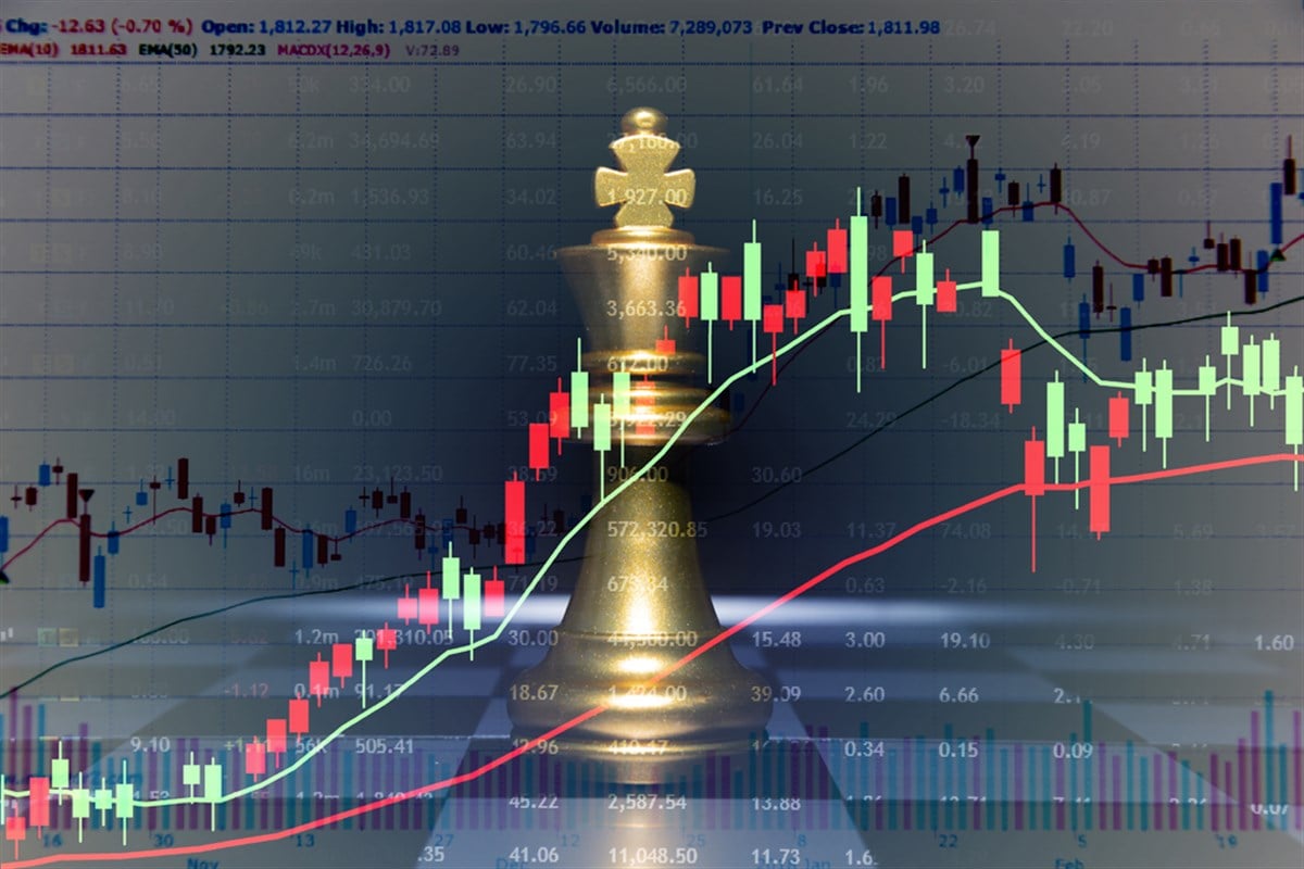 Chess gold leadership on the chessboard. How to trade in risk valuation situation. Money was allocate to portfolio efficiency. Investor can get more capital gain and dividend