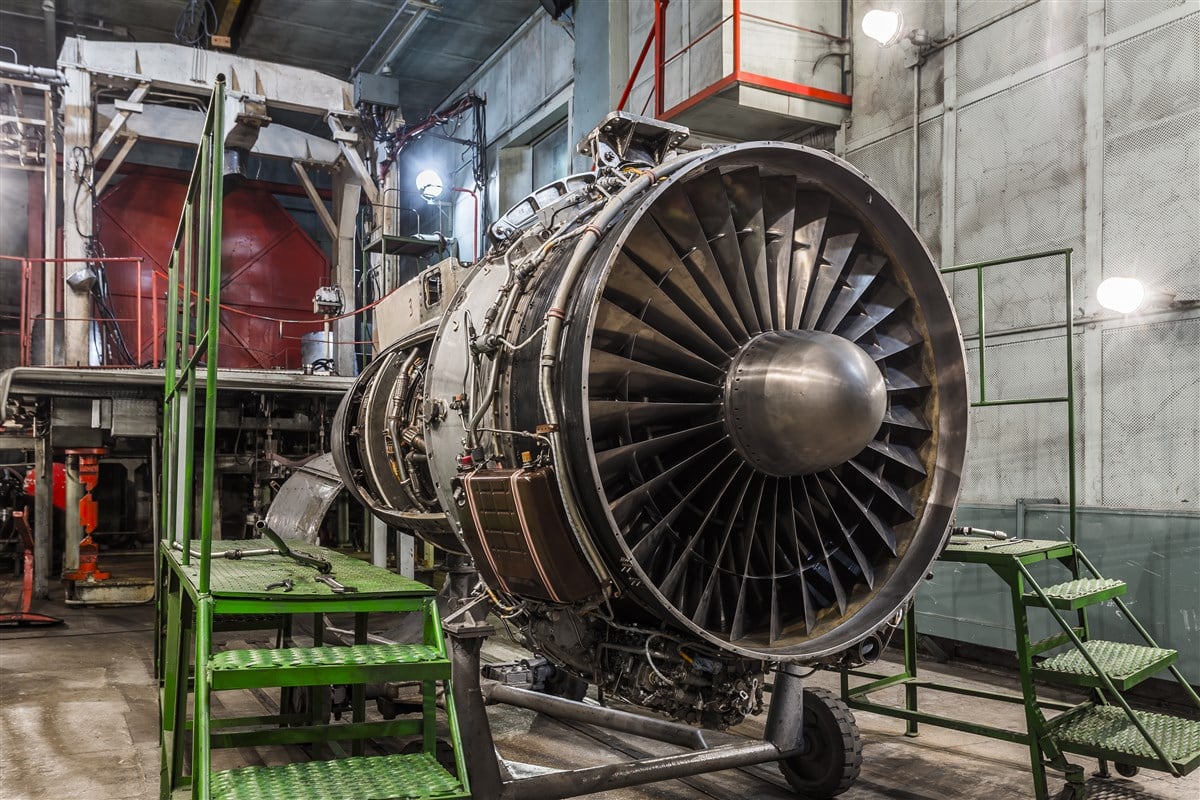 image of airplane turbine under maintenance