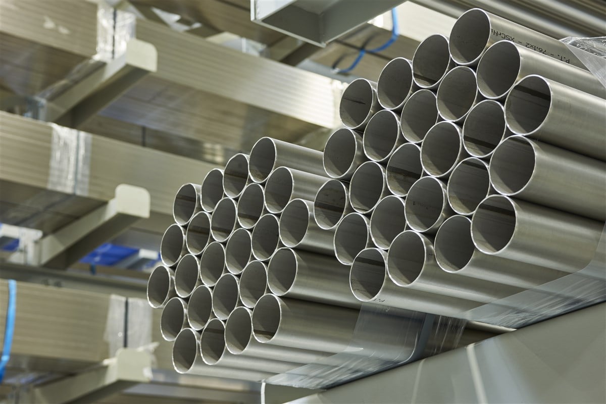 photo of rows of steel pipe